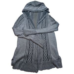 Pink Rose Gray Loose Knit Open Front Cardigan Women's Size M Peasant Cottage